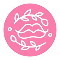 Linear vector sticker of lips on pink background