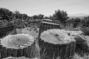 old ruins of the ancient temple of Athena in Priene in Turkey on a hot summer day photo