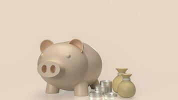 The Piggy Bank and Money Bag for business concept 3d rendering photo