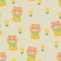 Seamless pattern of cute bear wearing a scarf for fabric print, textile, gift wrapping paper. colorful vector for children, flat style