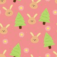 Seamless pattern with cute cartoon rabbits on a pink background for fabric prints, textiles, gift wrapping paper. colorful vector for children, flat style