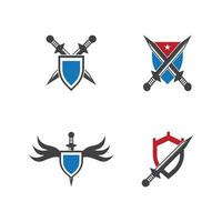 Shield wars with Sword logo design vector illustration