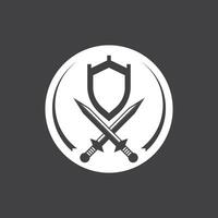 Shield wars with Sword logo design vector illustration