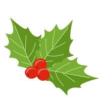 Holly berry icon. Christmas Floral symbol, Vector Flat illustration isolated on white background. Xmas Decoration with Berries and Leaves, Traditional Design element for Template, Postcard, Sticker.