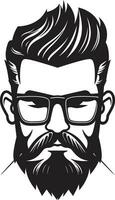 Hipster Icon Monochrome Vector Showcasing Whiskered Style Retro Resurgence Black Vector Tribute to Urban Cool