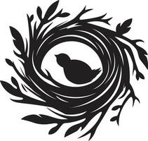 Aesthetic Aerial Abode Bird Nest Design in Black Artistic Haven Black Vector Bird Nest Symbol