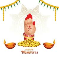 Goddess laxmi blessing with coins for indian festival dhanteras background vector