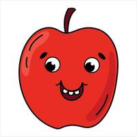 Cute apple with eyes and smile in retro style. vector