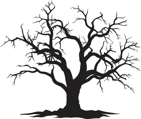Silent Shadows Black Vector Artistry of a Lifeless Tree Eternal Resting Place Monochromatic Farewell to Decay
