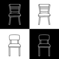 silla íconos en un minimalista estilo, negrita negro y blanco líneas con fondo, 2d, muebles, plano vector ilustración.