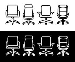 Collection of chair furniture icons set, different shapes with black and white background, 2D, flat simple vector illustration.