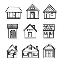 Set of isolated home icons, black lines, coloring objects, property icon, real estate, property, line art outline, vector illustration.