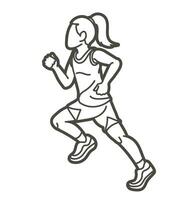 Outline A Girl Start Running Action vector