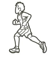 Outline A Boy Start Running Action Cartoon Sport Graphic Vector