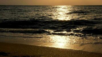 panoramico paesaggio di sole raggi refezione su il acqua a il Alba. lento movimento metraggio video