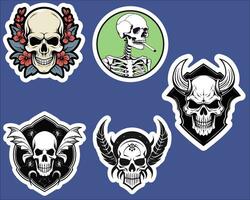 Unique Skull Stickers Displayed on a Vibrant Blue Background vector