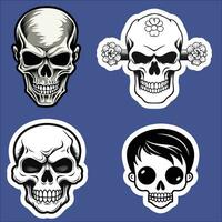 A Creative Display of Four Skulls with Different Styles on a Blue Background vector