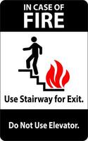 In Case Of Fire Sign Use Stairway For Exit, Do Not Use Elevator vector