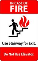 en caso de fuego firmar en caso de fuego, utilizar escalera para salida, hacer no utilizar ascensor vector