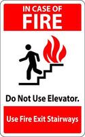 In Case Of Fire Sign Do Not Use Elevators, Use Exit Stairways vector