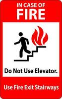 en caso de fuego firmar hacer no utilizar ascensores, utilizar fuego salida escaleras vector