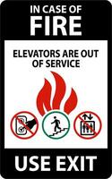 In Case Of Fire Sign Use Exit, Elevators Are Out of Service vector