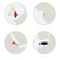 England, Equatorial Guinea, Eritrea, Estonia map contour and national flag in a circle. vector