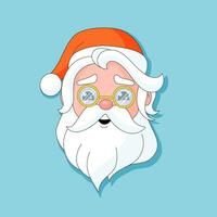 Santa Claus character face icon, Cute Christmas mascot, Groovy Santa head. Cartoon senior man with sunglasses. vector