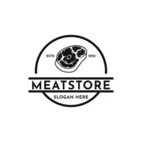 Vintage meat store logo design with hipster drawing style vector