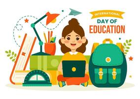 International Education Day Vector Illustration on 24 January with Student, Earth Globe and Study Element in Knowledge Flat Cartoon Background Design