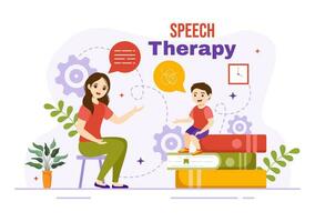 Speech Therapy Vector Illustration with Kids Training Basic Language Skills and Articulation Problem in Education Flat Cartoon Background Templates