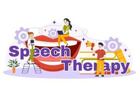 Speech Therapy Vector Illustration with Kids Training Basic Language Skills and Articulation Problem in Education Flat Cartoon Background Templates