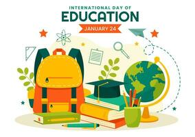 internacional educación día vector ilustración en 24 enero con alumno, tierra globo y estudiar elemento en conocimiento plano dibujos animados antecedentes diseño