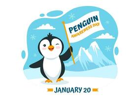 pingüino conciencia día vector ilustración en 20 enero con pingüinos y iceberg a conservar animales en plano dibujos animados antecedentes diseño