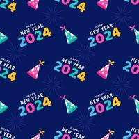 Happy New Year 2024 Seamless Pattern Illustration with Elements Decoration New Years Background vector