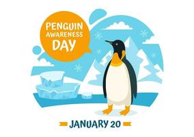 Penguin Awareness Day Vector Illustration on 20 January with Penguins and Iceberg to Conserve Animals in Flat Cartoon Background Design