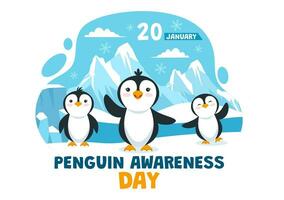 Penguin Awareness Day Vector Illustration on 20 January with Penguins and Iceberg to Conserve Animals in Flat Cartoon Background Design