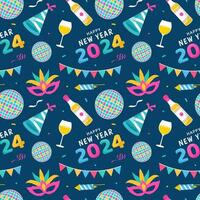 Happy New Year 2024 Seamless Pattern Illustration with Elements Decoration New Years Background vector