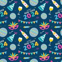 Happy New Year 2024 Seamless Pattern Illustration with Elements Decoration New Years Background vector