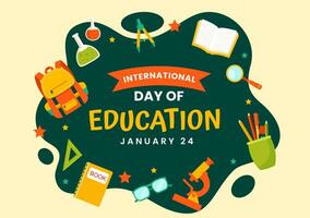 International Education Day Vector Illustration on 24 January with Student, Earth Globe and Study Element in Knowledge Flat Cartoon Background Design