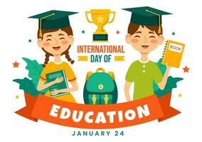 International Education Day Vector Illustration on 24 January with Student, Earth Globe and Study Element in Knowledge Flat Cartoon Background Design