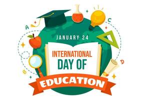 International Education Day Vector Illustration on 24 January with Student, Earth Globe and Study Element in Knowledge Flat Cartoon Background Design