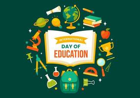 International Education Day Vector Illustration on 24 January with Student, Earth Globe and Study Element in Knowledge Flat Cartoon Background Design