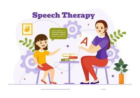 Speech Therapy Vector Illustration with Kids Training Basic Language Skills and Articulation Problem in Education Flat Cartoon Background Templates