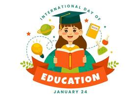 International Education Day Vector Illustration on 24 January with Student, Earth Globe and Study Element in Knowledge Flat Cartoon Background Design