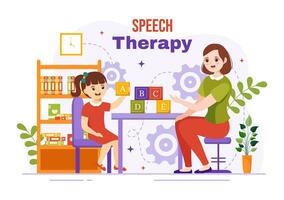 Speech Therapy Vector Illustration with Kids Training Basic Language Skills and Articulation Problem in Education Flat Cartoon Background Templates