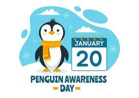 Penguin Awareness Day Vector Illustration on 20 January with Penguins and Iceberg to Conserve Animals in Flat Cartoon Background Design