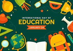 International Education Day Vector Illustration on 24 January with Student, Earth Globe and Study Element in Knowledge Flat Cartoon Background Design