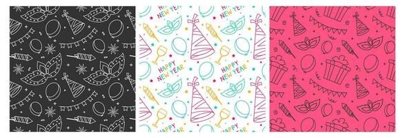 Set of Happy New Year 2024 Seamless Pattern Illustration with Elements New Years Background Design vector