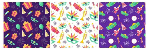 Set of Happy New Year 2024 Seamless Pattern Illustration with Elements New Years Background Design vector